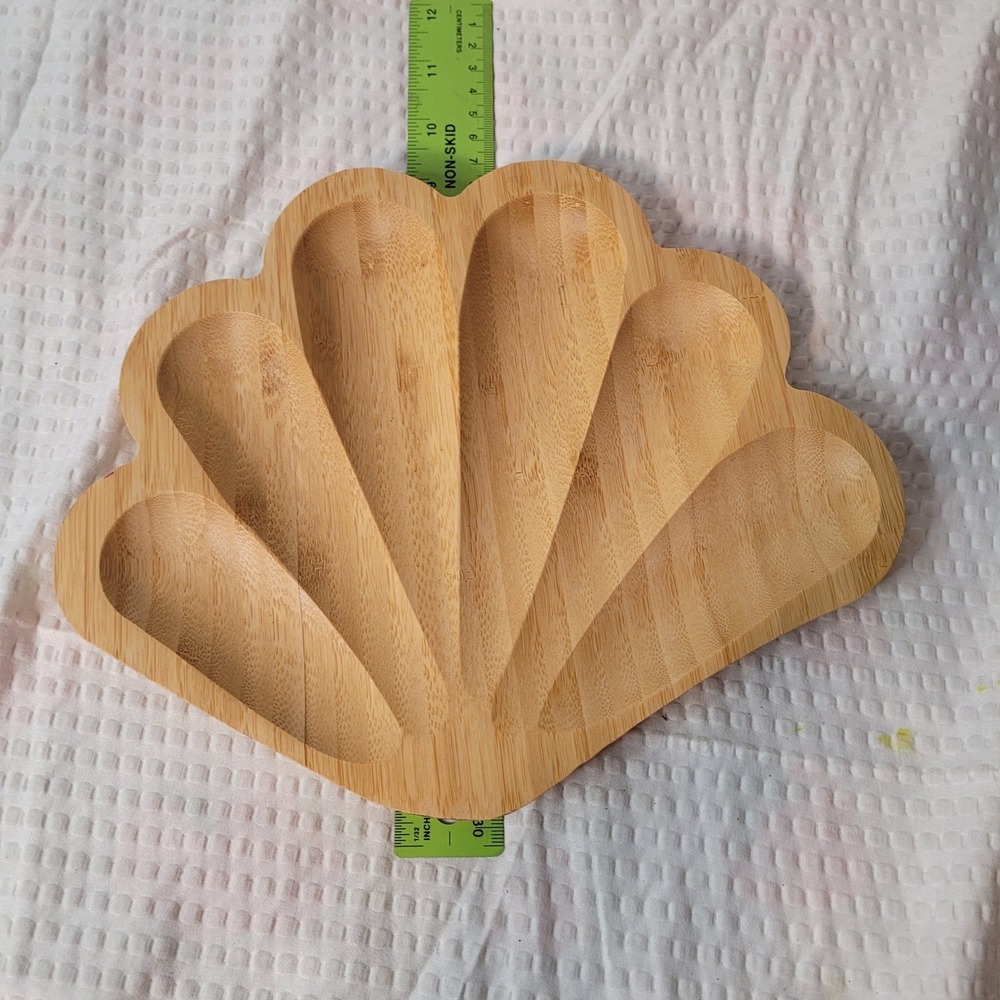 Beachly Bamboo Seashell Serving Tray Coastal Scallop Shell Snack Dish Tan